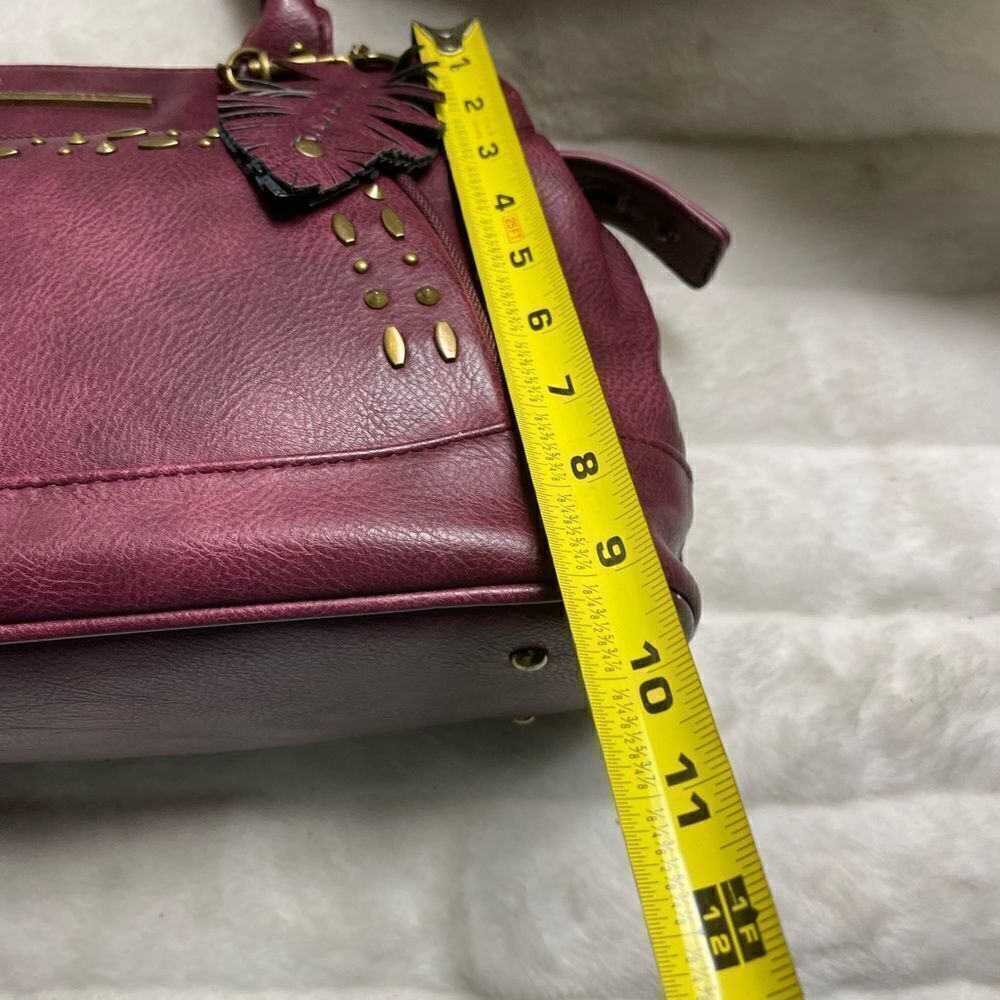 Steve Madden burgundy faux leather satchel with rustic studs accent. - Picture 7 of 16